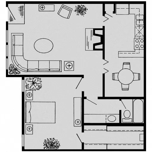 Woodlake on the Bayou Houston 1 Bed floor plan, 797 sqft