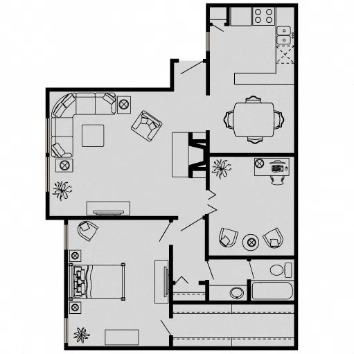 Woodlake on the Bayou Houston 1 Bed floor plan, 981 sqft
