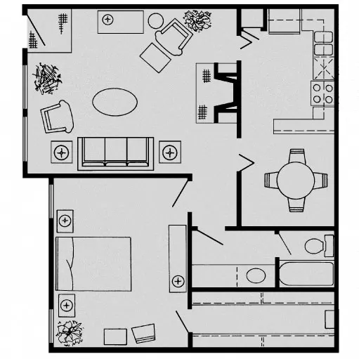 Woodlake on the Bayou Houston 1 Bed floor plan, 813 sqft