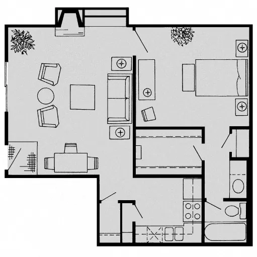 Woodlake on the Bayou Houston 1 Bed floor plan, 724 sqft