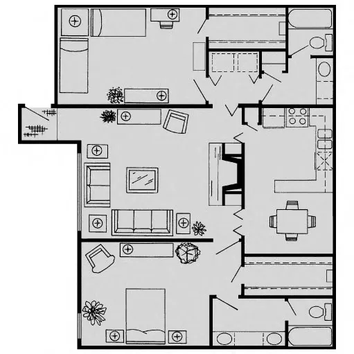 Woodlake on the Bayou Houston 2 Beds floor plan, 1253 sqft